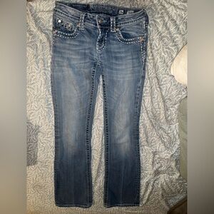 Miss Me Women's Medium Blue Boot-Cut Jeans with Embellished Pockets